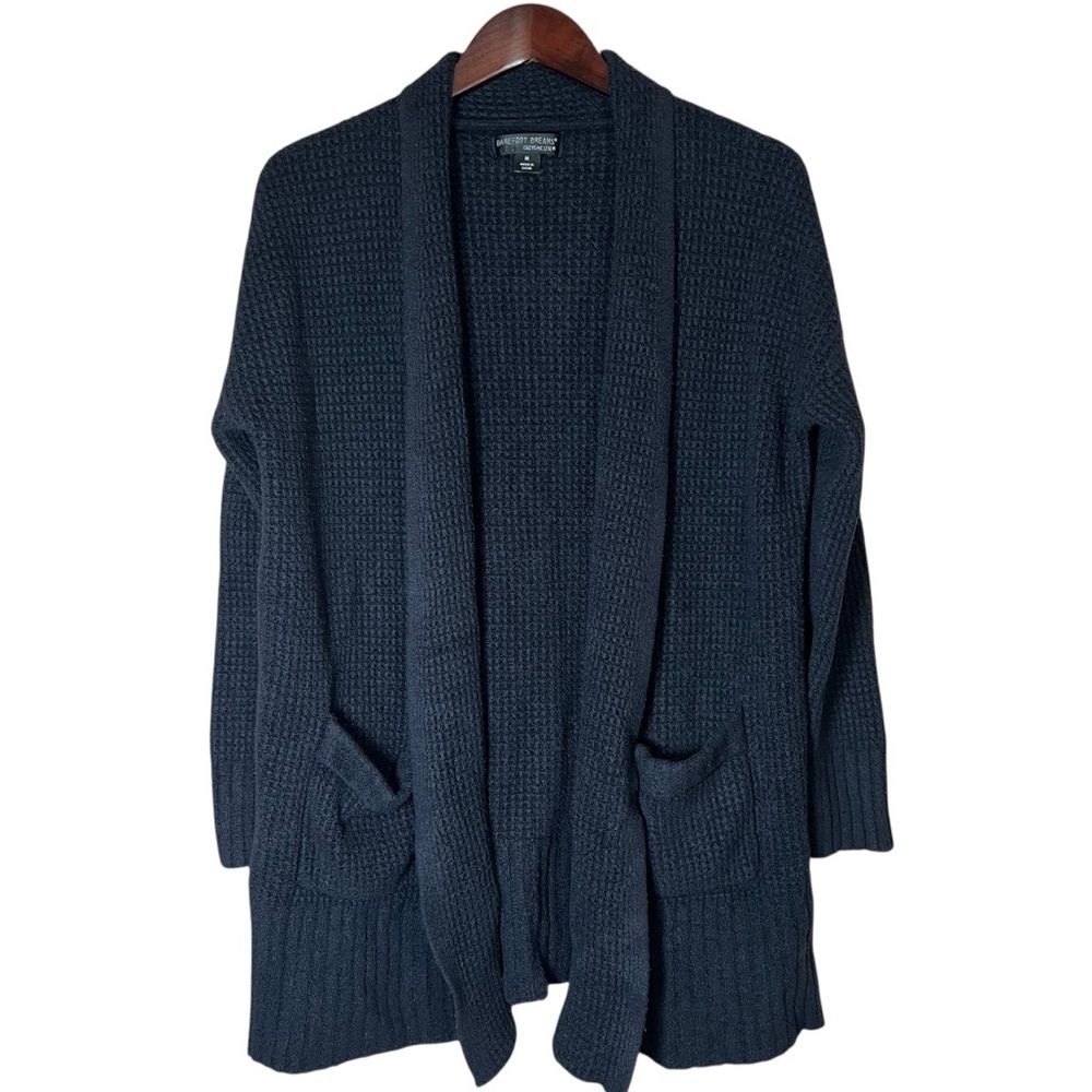 Barefoot Dreams Cozychic Lite Weekend Cardigan Sweater Black Waffle Knit Sz Med